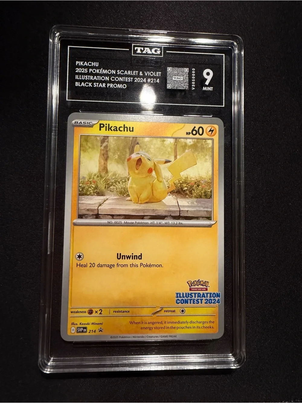 Pikachu 2025 Pokémon Scarlet & Violet Illustration Contest Graded TAG card